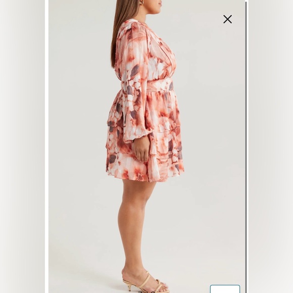 NWT- Socialite Floral Clip Dot Long Sleeve Minidress, Grey/Peach, size XS - Picture 3 of 12